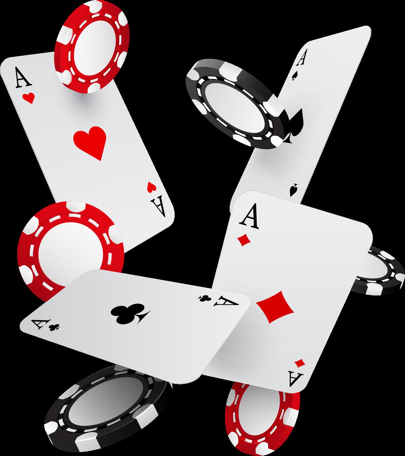 Four Aces and Casino Chips Falling